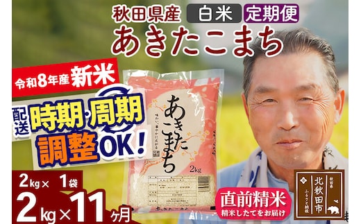 新米★令和8年産 《定期便11ヶ月》秋田県産 あきたこまち 2kg【白米】(2kg小分け袋) 2026年産 お届け時期選べる お届け周期調整可能 隔月に調整OK お米 おおもり [おおもり 秋田 お米 あきたこまち 米どころ 東北 北秋田市 定期便 毎月お届け]