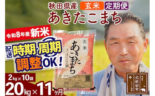 新米★令和8年産 《定期便11ヶ月》秋田県産 あきたこまち 20kg【玄米】(2kg小分け袋) 2026年産 お届け時期選べる お届け周期調整可能 隔月に調整OK お米 おおもり [おおもり 秋田 お米 あきたこまち 米どころ 東北 北秋田市 定期便 毎月お届け]