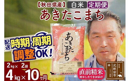 令和7年産《定期便10ヶ月》秋田県産 あきたこまち 4kg【白米】(2kg小分け袋) 2025年産 お届け時期選べる お届け周期調整可能 隔月に調整OK お米 おおもり [おおもり 秋田 お米 あきたこまち 米どころ 東北 北秋田市 定期便 毎月お届け]