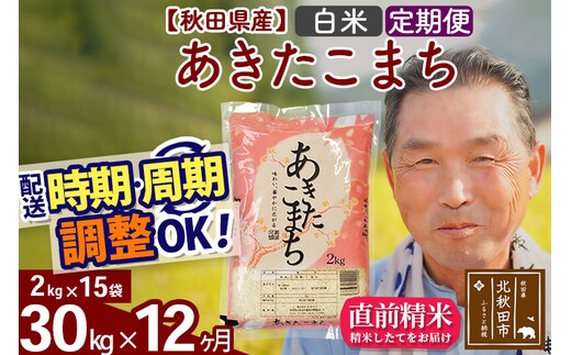 令和7年産《定期便12ヶ月》秋田県産 あきたこまち 30kg【白米】(2kg小分け袋) 2025年産 お届け時期選べる お届け周期調整可能 隔月に調整OK お米 おおもり [おおもり 秋田 お米 あきたこまち 米どころ 東北 北秋田市 定期便 毎月お届け]