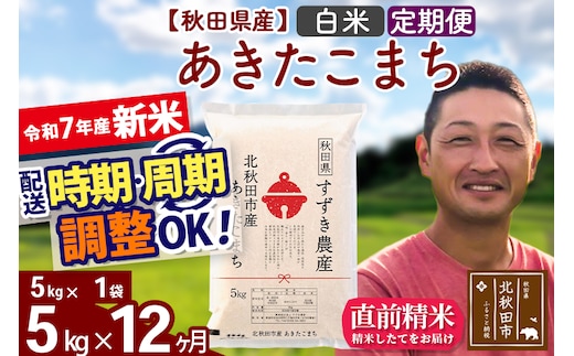 ※令和7年産 新米※《定期便12ヶ月》秋田県産 あきたこまち 5kg【白米】(5kg小分け袋) 2025年産 お届け時期選べる お届け周期調整可能 隔月に調整OK お米 すずき農産