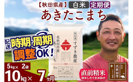 ※令和7年産※《定期便7ヶ月》秋田県産 あきたこまち 10kg【白米】(5kg小分け袋) 2025年産 お届け時期選べる お届け周期調整可能 隔月に調整OK お米 すずき農産