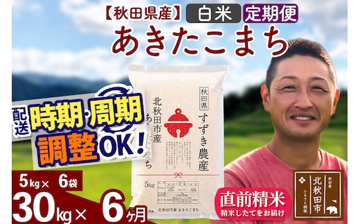 ※令和7年産※《定期便6ヶ月》秋田県産 あきたこまち 30kg【白米】(5kg小分け袋) 2025年産 お届け時期選べる お届け周期調整可能 隔月に調整OK お米 すずき農産