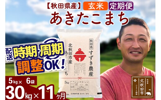 ※令和7年産※《定期便11ヶ月》秋田県産 あきたこまち 30kg【玄米】(5kg小分け袋) 2025年産 お届け時期選べる お届け周期調整可能 隔月に調整OK お米 すずき農産