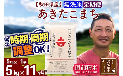 ※令和7年産※《定期便11ヶ月》秋田県産 あきたこまち 5kg【無洗米】(5kg小分け袋) 2025年産 お届け時期選べる お届け周期調整可能 隔月に調整OK お米 すずき農産