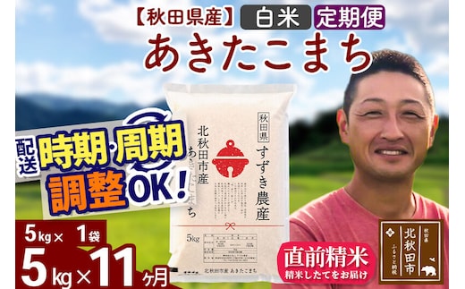 ※令和7年産※《定期便11ヶ月》秋田県産 あきたこまち 5kg【白米】(5kg小分け袋) 2025年産 お届け時期選べる お届け周期調整可能 隔月に調整OK お米 すずき農産