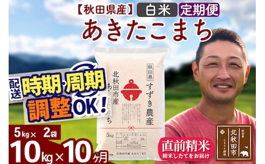 ※令和7年産※《定期便10ヶ月》秋田県産 あきたこまち 10kg【白米】(5kg小分け袋) 2025年産 お届け時期選べる お届け周期調整可能 隔月に調整OK お米 すずき農産