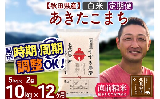 ※令和7年産※《定期便12ヶ月》秋田県産 あきたこまち 10kg【白米】(5kg小分け袋) 2025年産 お届け時期選べる お届け周期調整可能 隔月に調整OK お米 すずき農産