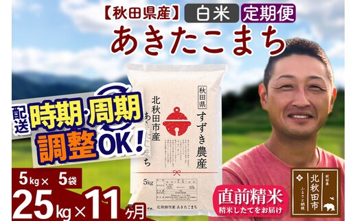 ※令和7年産※《定期便11ヶ月》秋田県産 あきたこまち 25kg【白米】(5kg小分け袋) 2025年産 お届け時期選べる お届け周期調整可能 隔月に調整OK お米 すずき農産