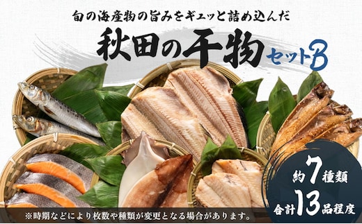 秋田の干物セットＢ 13品程度(干物7種類程度）（干物 セット 人気 詰め合わせ 鮭 さば しまホッケ他） 長期保存 カレイ一夜干し 