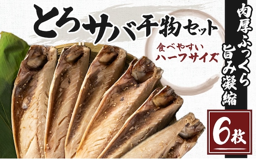 とろサバ 干物 6枚 お試し ハーフサイズ おひとり様 簡単調理 冷凍保存 1枚約200g前後×6枚 合計約1.2kg前後