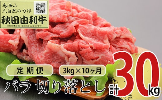 《定期便》10ヶ月連続 秋田由利牛 バラ切り落とし 3kg（1kg×3パック）