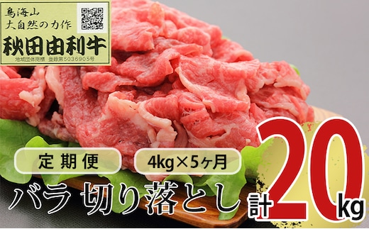《定期便》5ヶ月連続 秋田由利牛 バラ切り落とし 4kg（1kg×4パック）