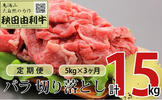 《定期便》3ヶ月連続 秋田由利牛 バラ切り落とし 5kg（1kg×5パック）