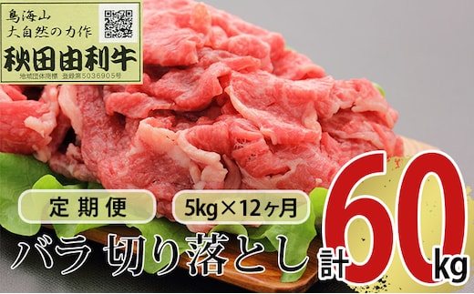 《定期便》12ヶ月連続 秋田由利牛 バラ切り落とし 5kg（1kg×5パック）