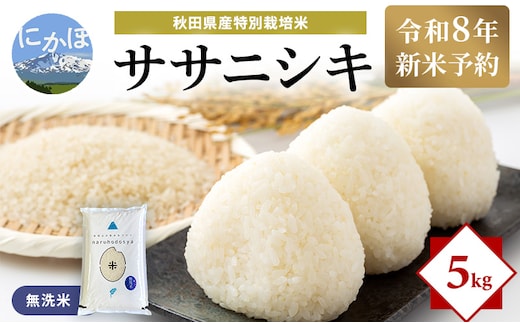 【令和8年産 新米予約】【無洗米】秋田県産特別栽培米ササニシキ5kg×1袋 新米 お米 おこめ 精米特別栽培米