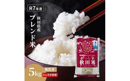 【9ヵ月定期便】令和7年度産 ブレンド米 無洗米 5kg×9ヵ月 精米 米 コメ お米 生活応援米 おこめ ご飯 ごはん 秋田県産 秋田 にかほ