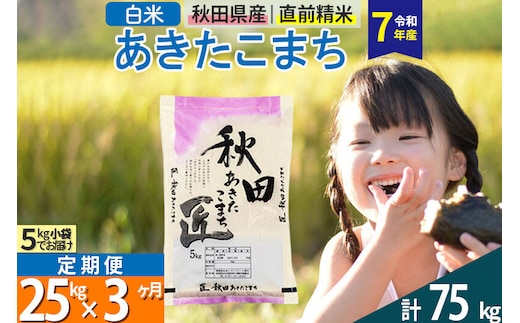 【白米】＜令和7年産＞ 《定期便3ヶ月》秋田県産 あきたこまち 25kg (5kg×5袋)×3回 25キロ お米 匠