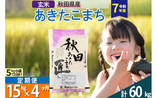 【玄米】＜令和7年産＞ 《定期便4ヶ月》秋田県産 あきたこまち 15kg (5kg×3袋)×4回 15キロ お米 匠