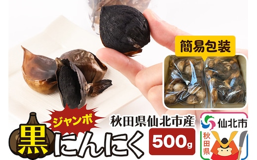 秋田県仙北市産 ジャンボ黒にんにく 500g（250g×2パック）＜簡易包装＞ [秋田県産 仙北市産 ニンニク 熟成 ジャンボ 大きい グミ食感]