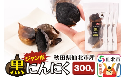 秋田県仙北市産 ジャンボ黒にんにく 300g（100g×3パック）