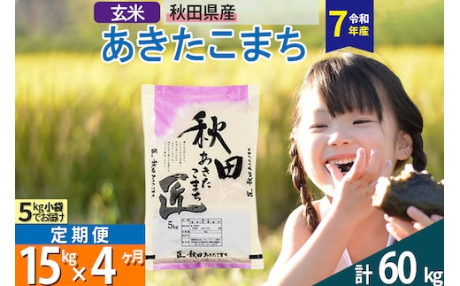 【玄米】＜令和7年産＞ 《定期便4ヶ月》秋田県産 あきたこまち 匠 15kg (5kg×3袋)×4回 15キロ お米