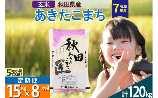 【玄米】＜令和7年産＞ 《定期便8ヶ月》秋田県産 あきたこまち 匠 15kg (5kg×3袋)×8回 15キロ お米
