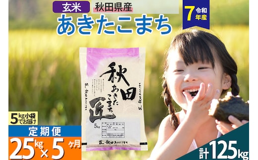 【玄米】＜令和7年産＞ 《定期便5ヶ月》秋田県産 あきたこまち 匠 25kg (5kg×5袋)×5回 25キロ お米