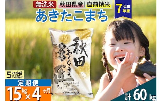【無洗米】＜令和7年産＞《定期便4ヶ月》秋田県産 あきたこまち 匠 15kg (5kg×3袋) ×4回 15キロ お米
