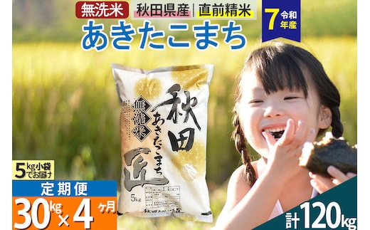 【無洗米】＜令和7年産＞《定期便4ヶ月》秋田県産 あきたこまち 匠 30kg (5kg×6袋) ×4回 30キロ お米
