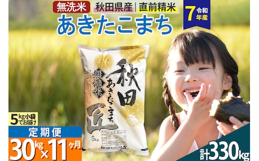 【無洗米】＜令和7年産＞《定期便11ヶ月》秋田県産 あきたこまち 匠 30kg (5kg×6袋) ×11回 30キロ お米