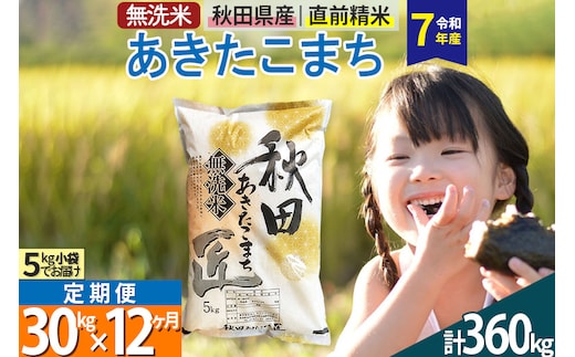 【無洗米】＜令和7年産＞《《定期便12ヶ月》秋田県産 あきたこまち 匠 30kg (5kg×6袋) ×12回 30キロ お米