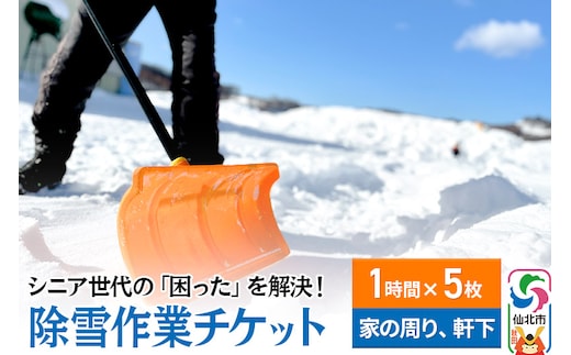 シニア世代の「困った」を解決！除雪作業サービス利用チケット 1時間×5枚【家の周りや軒下の除雪作業にご利用可能】