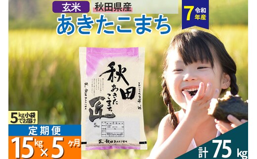 【玄米】＜令和7年産＞ 《定期便5ヶ月》秋田県産 あきたこまち 15kg (5kg×3袋)×5回 15キロ お米 匠