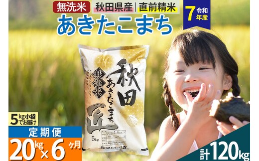 【無洗米】＜令和7年産＞《定期便6ヶ月》秋田県産 あきたこまち 20kg (5kg×4袋) ×6回 20キロ お米 匠