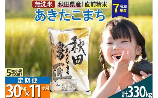 【無洗米】＜令和7年産＞《定期便11ヶ月》秋田県産 あきたこまち 30kg (5kg×6袋) ×11回 30キロ お米 匠