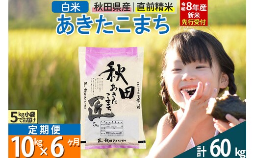 【白米】＜令和8年産 新米予約＞ 《定期便6ヶ月》秋田県産 あきたこまち 10kg (5kg×2袋)×6回 10キロ お米 匠