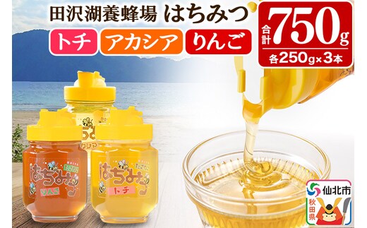 秋田県産はちみつ（アカシア・トチ・リンゴ）250g×各1本 合計750g 化粧箱入り 詰め合わせセット 田沢湖養蜂場