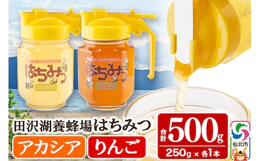 秋田県産はちみつ（アカシア・リンゴ）250g×各1本 合計500g 化粧箱入り 詰め合わせセット 田沢湖養蜂場