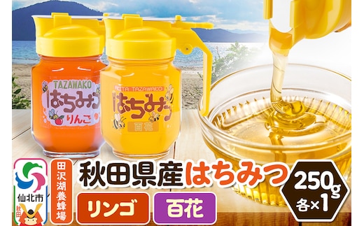 秋田県産はちみつ（リンゴ・百花）250g×各1本 化粧箱入り 詰め合わせセット 田沢湖養蜂場