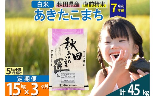 【白米】＜令和7年産＞ 《定期便3ヶ月》秋田県産 あきたこまち 15kg (5kg×3袋)×3回 15キロ お米 匠