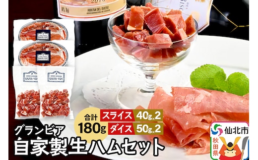 田沢湖自然ファームの グランビア自家製生ハムセット（生ハムスライス 40g×2／生ハムダイス 50g×2）計180g