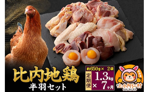【定期便7ヶ月】比内地鶏 鶏肉セット(半羽) 1.3kg(650g×2袋) 1.3kg 国産 冷凍 鶏肉 鳥肉 とり肉