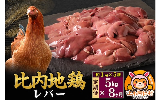 【定期便8ヶ月】比内地鶏 レバー 5kg(1kg×5袋) 5kg 国産 冷凍 鶏肉 鳥肉 とり肉