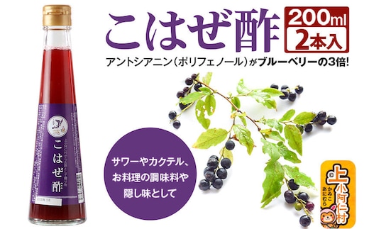 こはぜ酢 200ml×2本（上小阿仁村産こはぜ使用）果実酢 フルーツ お酢 [フルーツ くだもの ビネガー 飲む酢 調味料 ナツハゼ 木の実]
