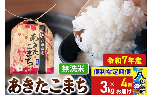 《定期便4ヶ月》【新米】 あきたこまち 3kg×1袋【無洗米】令和7年産 秋田県産 こまちライン