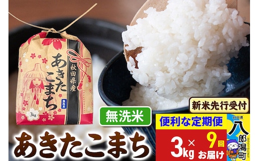 《令和8年産 新米受付》《定期便9ヶ月》あきたこまち 3kg×1袋【無洗米】令和8年産 秋田県産 こまちライン [新米 先行受付 こまちライン あきたこまち ブランド米 お米 白米 精米 米どころ 秋田 秋田県産]