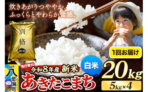 《令和8年産 新米受付》米 あきたこまち 20kg（5kg×4袋）【白米】秋田県産 [新米 先行予約 先行受付 米 コメ 白米 あきたこまち おいしい 美味しい 安全 自然の恵み]