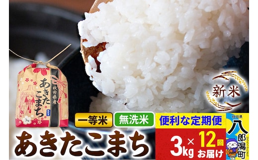 《新米》《定期便12ヶ月》あきたこまち 一等米 3kg×1袋【無洗米】 令和8年産 秋田県産 こまちライン [新米 こまちライン あきたこまち ブランド米 お米 白米 精米 米どころ 秋田 秋田県産]