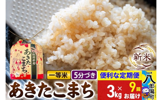 《新米》《定期便9ヶ月》あきたこまち 一等米 3kg×1袋【5分づき】 令和8年産 秋田県産 こまちライン [新米 こまちライン あきたこまち ブランド米 お米 白米 精米 無洗米 米どころ 秋田 秋田県産]
